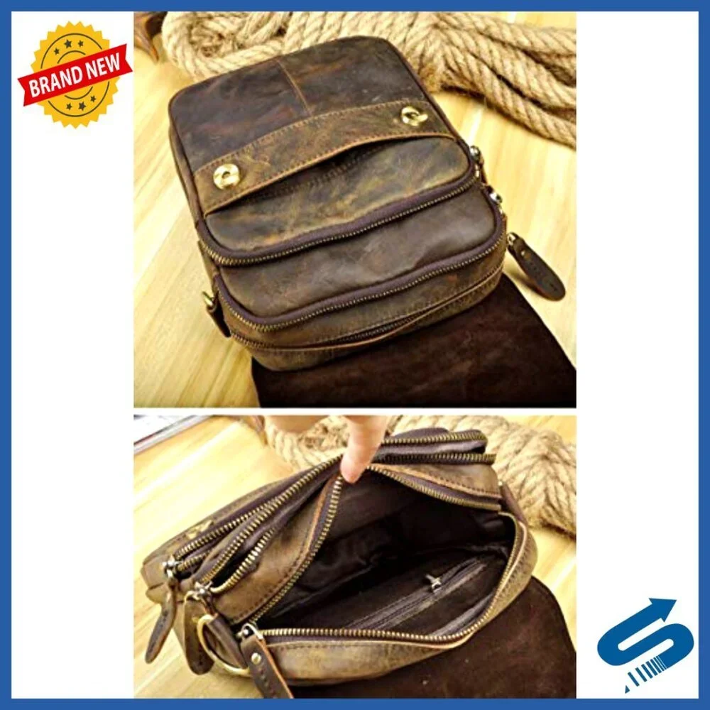 Genuine Leather Messenger Bag with Adjustable Strap, Fits Tablet